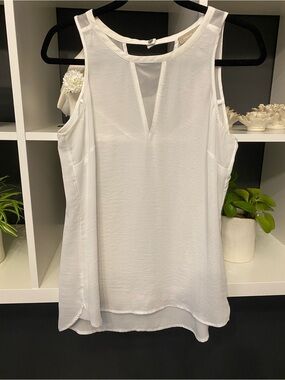 Banana Republic Sheer White Sleeveless V-Notch Blouse Size Small